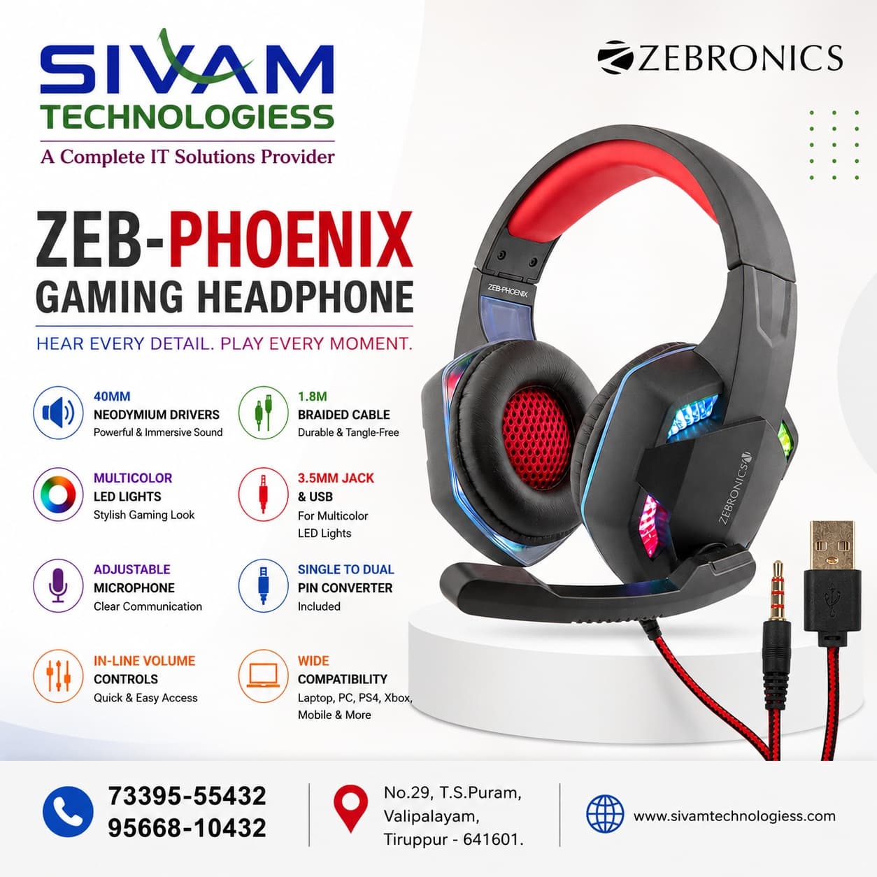 Zeb-Phoenix Gaming Headphone with 3.5mm Jack & USB