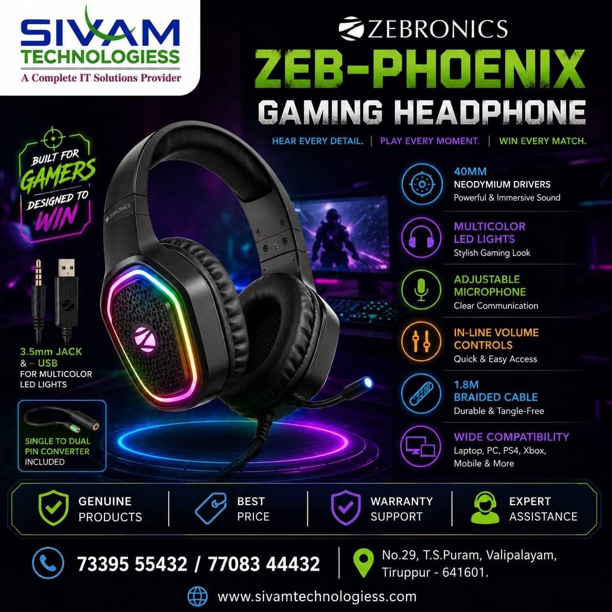 Zeb-Phoenix Gaming Headphone with 3.5mm Jack & USB 2