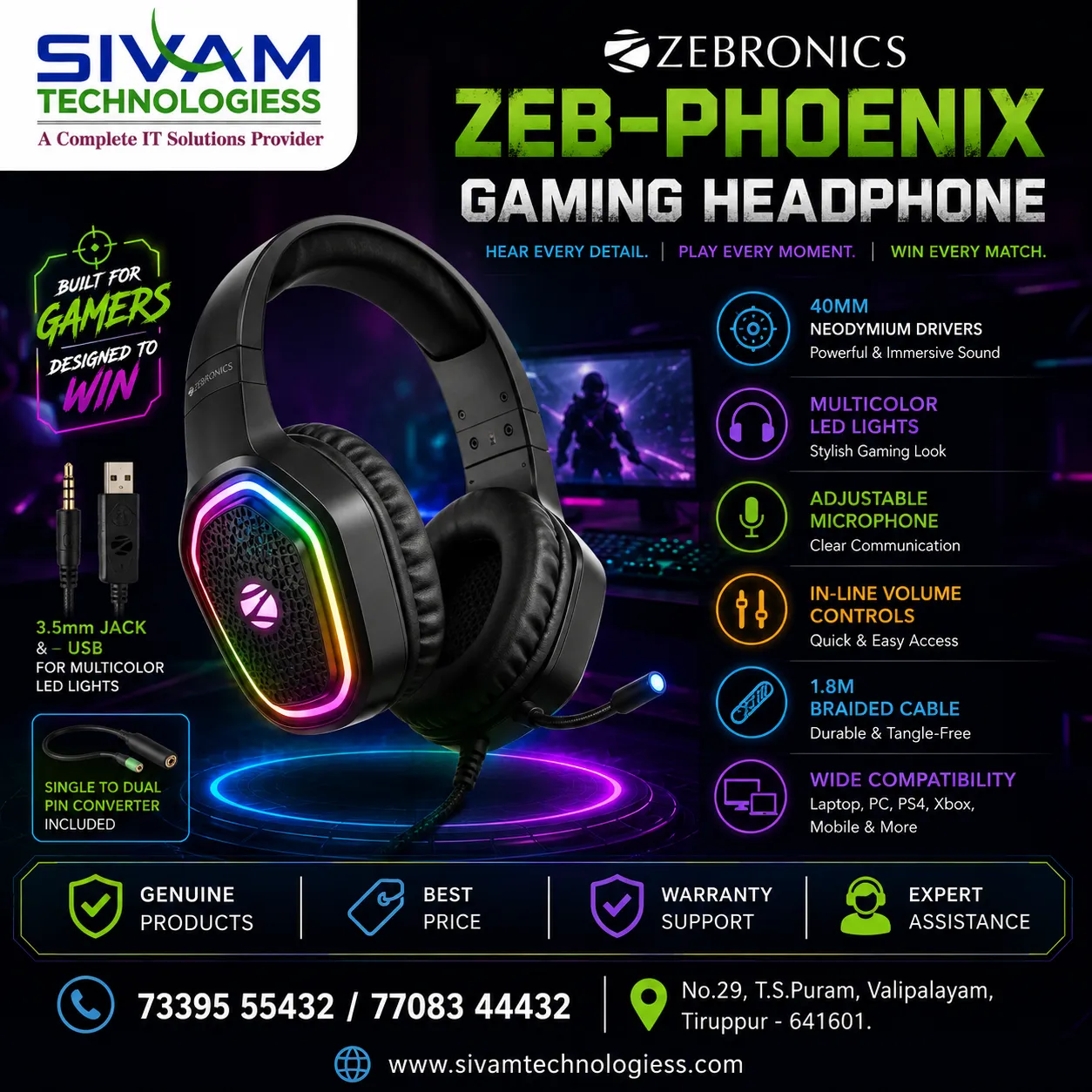 Zeb-Phoenix Gaming Headphone with 3.5mm Jack & USB 2