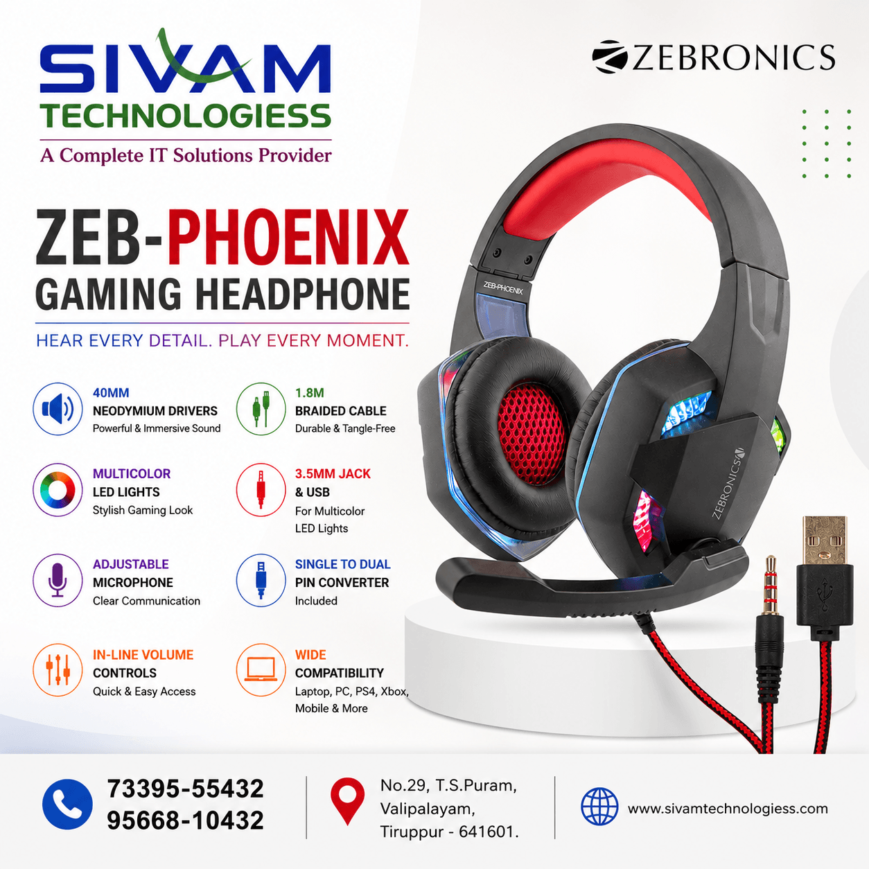 Zeb-Phoenix Gaming Headphone with 3.5mm Jack & USB