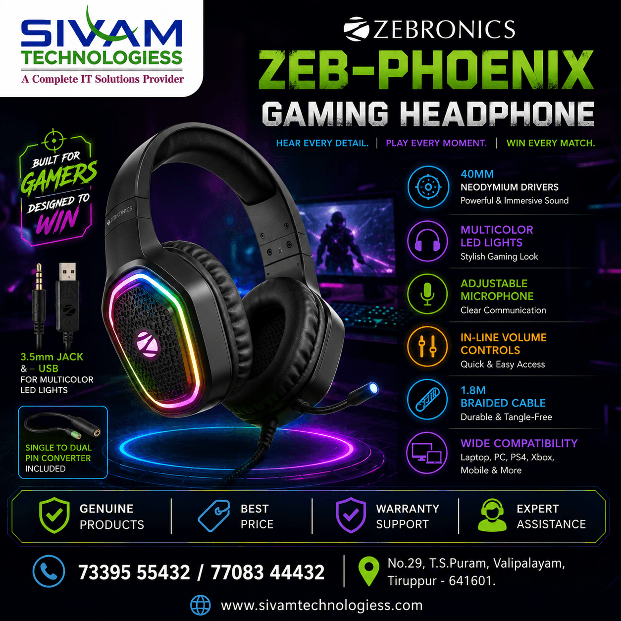 Zeb-Phoenix Gaming Headphone with 3.5mm Jack & USB 2
