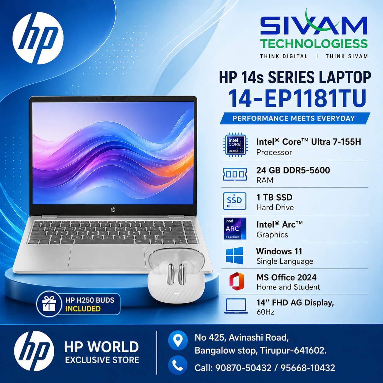 HP 14, Intel Core Ultra 7 155H - 14-EP1181TU Laptop