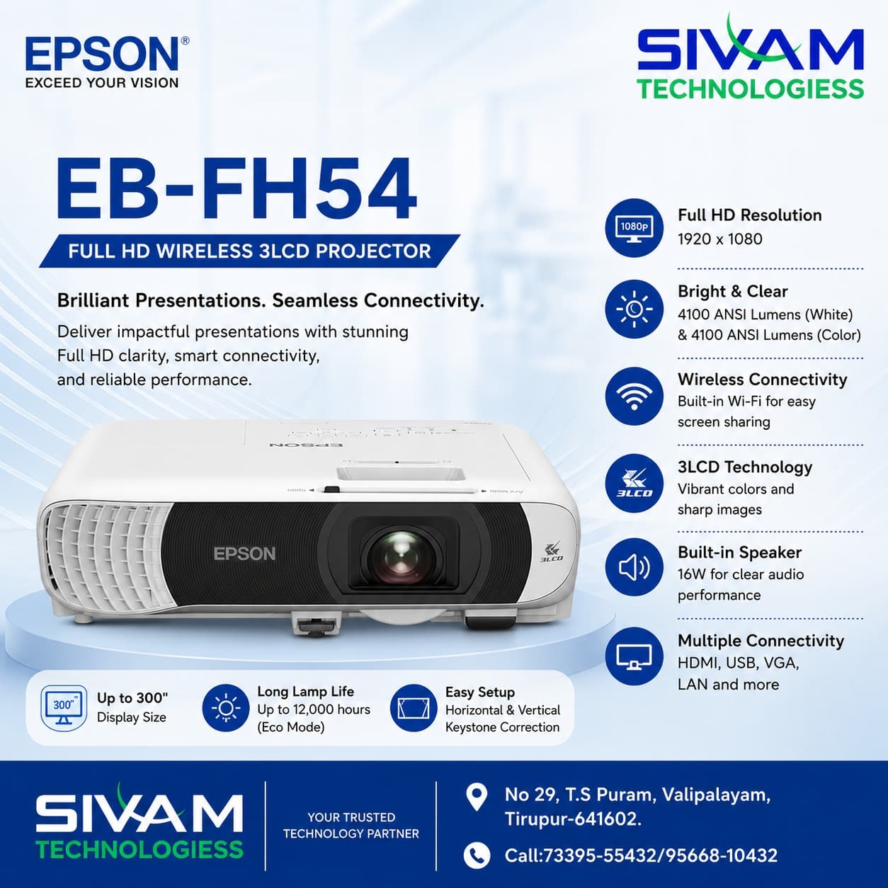 Epson EB-FH54 Full HD Wireless 3LCD Projector
