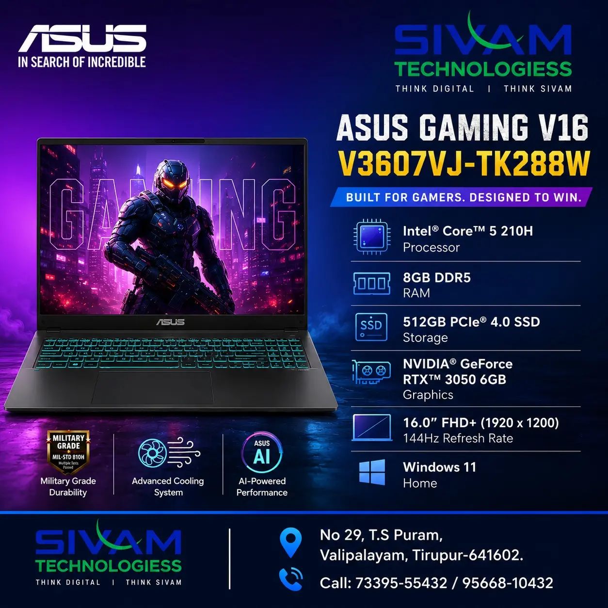 ASUS GAMING V16 LAPTOP V3607VJ-TK288W